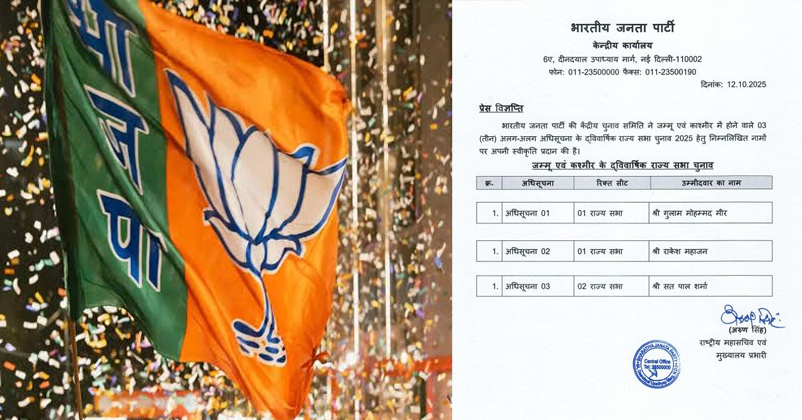BJP announces three candidates for Rajya Sabha polls in J&K