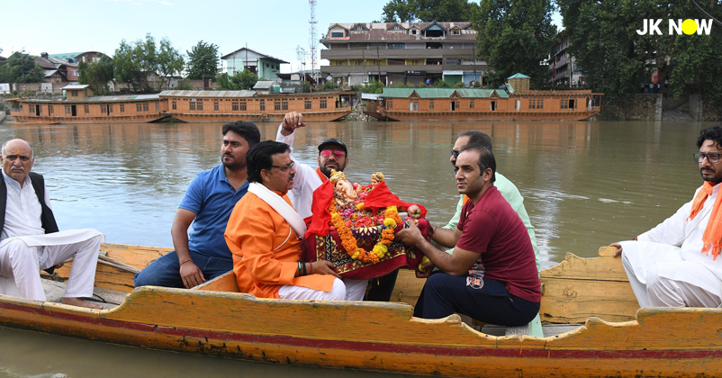 Kashmiri Hindu devotees celebrated Ganesh Chaturthi in Srinagar with great devotion and as part of the rituals, the idol of Lord Ganesha was immersed in the waters of the Jhelum River on Tuesday.  The festival, which marks the birth of Lord Ganesha, is observed across India with prayers, decorations, and cultural events. In Srinagar too, devotees performed traditional rituals before bidding farewell to the deity through idol immersion.  Ganesh Chaturthi is celebrated at homes or by setting up pandals (tempo