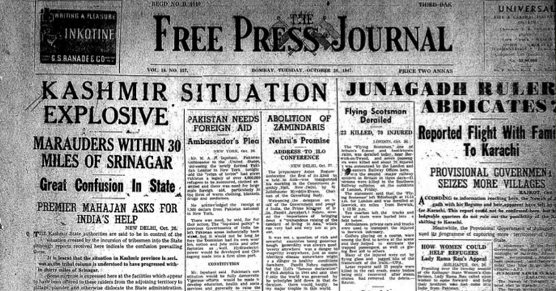 Free Press Journal Report on Jammu Kashmir 1947