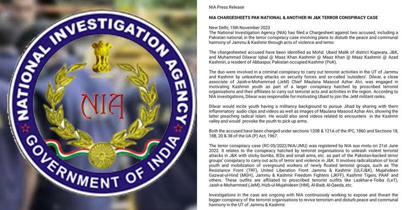 NIA  charge sheet against 2 terrorists
