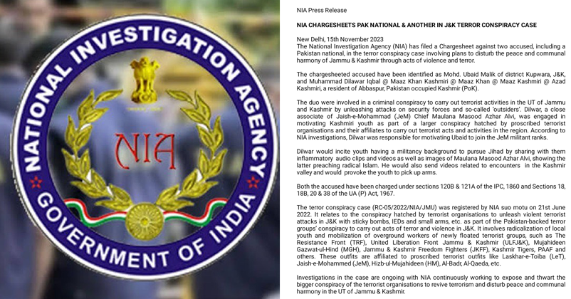 NIA charge sheet against 2 terrorists NIA charge sheet against 2 terrorists