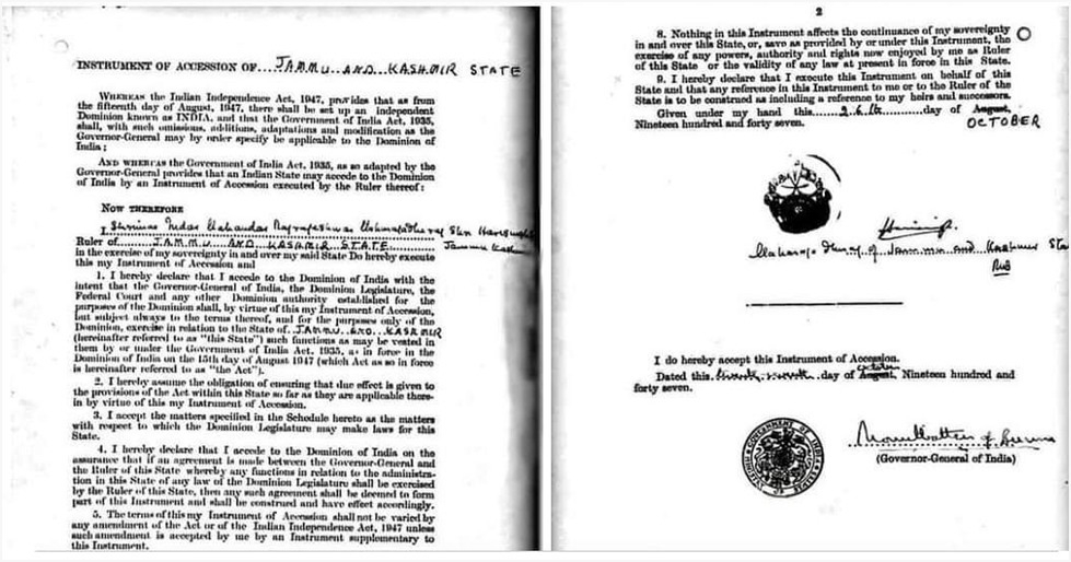 Jammu kashmirs accession Story 