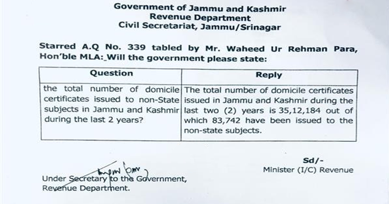 Domicile certificate in jammu kashmir non local