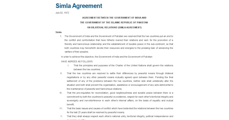 Shimla agreement history